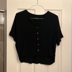 MADEWELL BLACK BUTTON UP CROPPED CAMP SHIRT